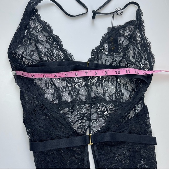 Mapale Crotchless Bodysuit Womens Large Black Lace Sheer Lingerie Halter NWT NEW - Picture 10 of 13